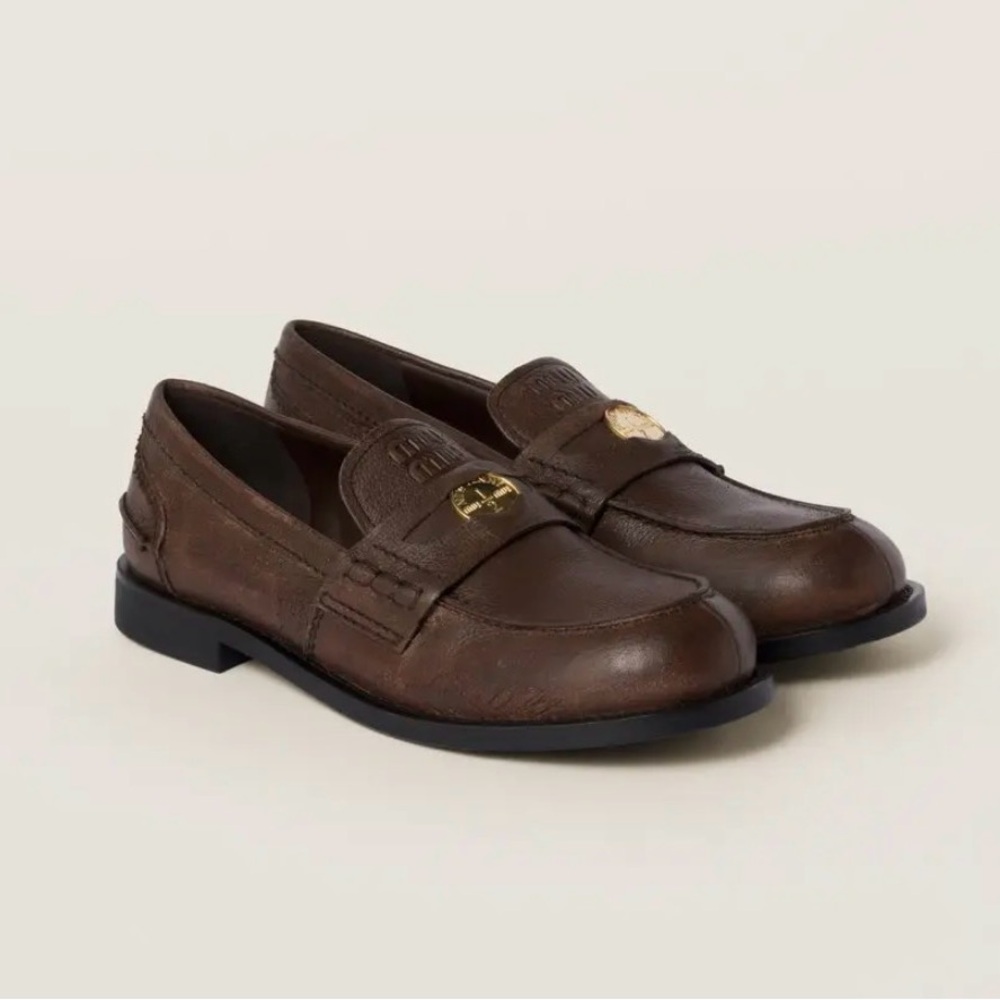 Miu Miu Calfskin penny loafers 38 cocoa brown